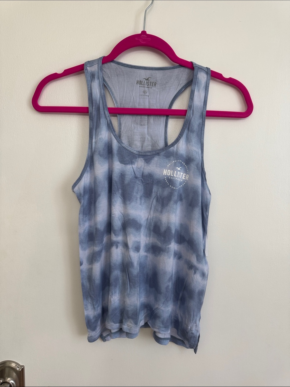 Hollister Blue and White Tie-Dye Racerback Tank